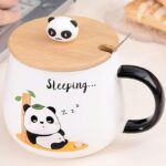 Cute Sleeping Panda Mug with Wooden Lid, Panda on Lid!