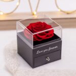 Preserved Real Red Rose in a Box with Necklace, Valentine Gift for Eternal Love