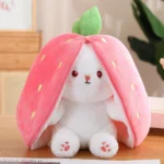 Reversible Strawberry Bunny Soft Plush Toy, Kawaii Animal and Fruit Toy