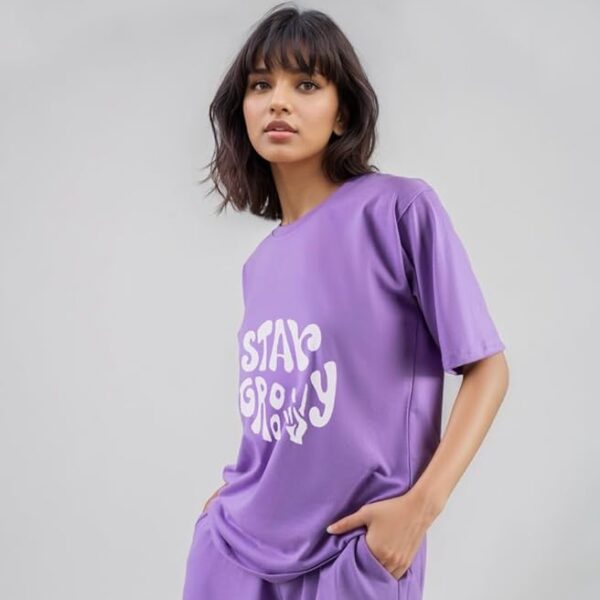 Women's Oversized T-Shirt Cotton Blend Baggy Top with Three-quarter Sleeves And Print - Image 3