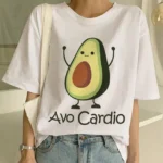 Women's Oversized Cotton T-shirt  Korean Top White with Avocado Cute Print