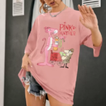 Baggy Tshirt For Women Candy Pink Oversized Tee With Cartoon Print