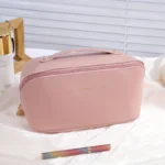 Leather Travel Make Up Bag, Waterproof Portable Cosmetic Bag Pink