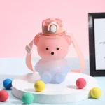 Kawaii Bear Water Bottle Cute Sipper Bottle Gradient with Large Capacity and Straw