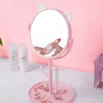 Cute Rotatable Makeup Mirror with Cat Ears, 360 Degree Desktop Mirror For Women And Girls