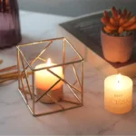 3D Geometric Cubic  Tea Light Candle Holder - Tabletop Center piece (Golden)