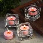 Tealight Small Candles Pink With Acrylic Round Container (Set Of 12)