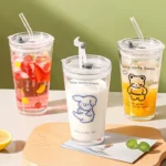 Multipurpose Glass Tumbler Sipper And Straw with Random Design 350ML