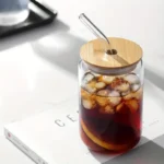 Glass Cup With Bamboo Lid And Straw, Glass Tumbler Mug 500ML (PACK OF 1)