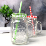 Mason Jar Mug With Handle, Colorful Lid And Straw 450 ml (Random color)