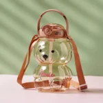 Teddy Bear Water Bottle Kawaii Sipper Bottle With Straw And Strap