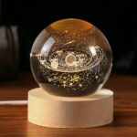 3D Galaxy Planet Lamp Crystal Ball Wood Base with Light