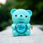 Blue Teddy Bear Ring Box With Preserved Real Rose