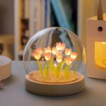 Tulip Lamp LED Flower Arrangement with Wooden Base