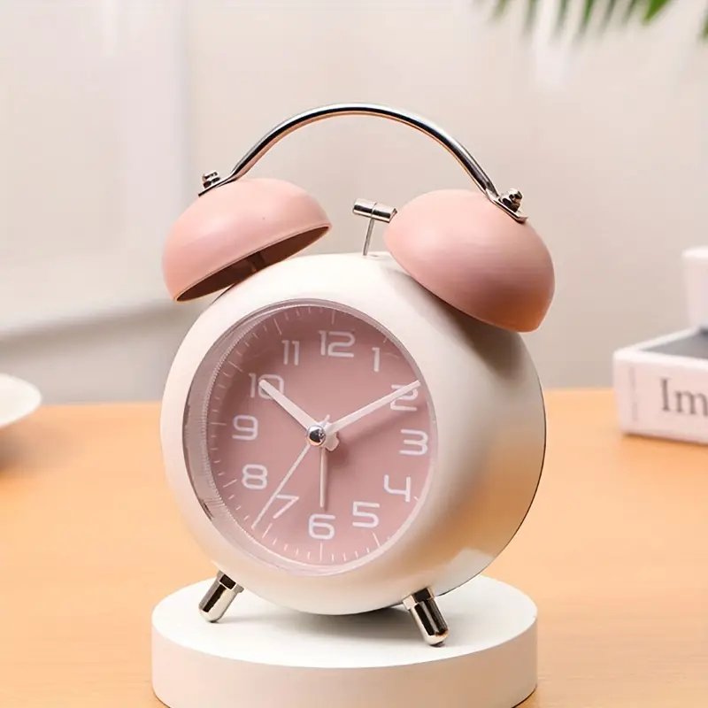 Alarm Clock with Double Bells Pink Elegant Metal Table Clock