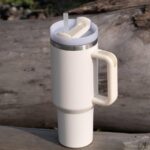 Tumbler with Handle and Straw, Insulated Stainless Steel Sipper White (Capacity-40oz)