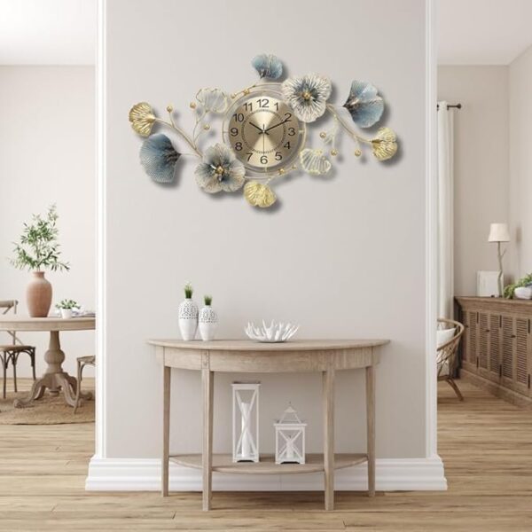 Brass Metal Floral Design Wall Clock - Image 2