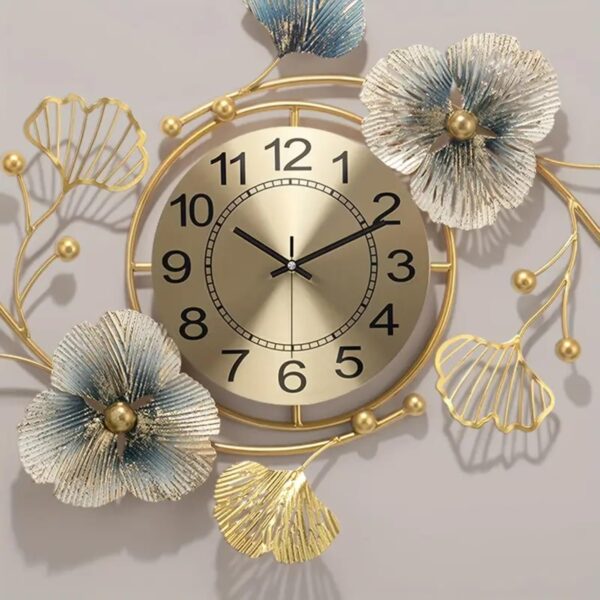 Brass Metal Floral Design Wall Clock - Image 4